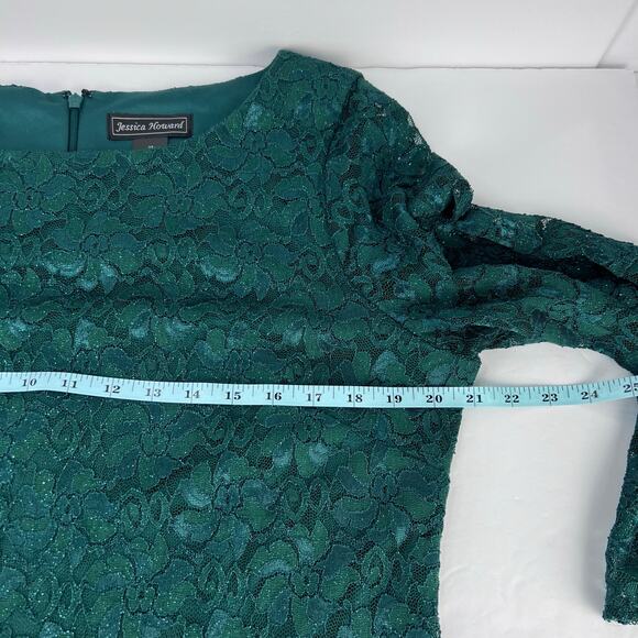 NEW Jessica Howard Dramatic Bell-Sleeve Glitter Hunter Green Lace Dress 16 - Picture 15 of 16